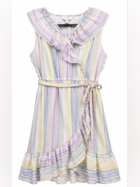 LC Lauren Conrad Pastel Stripe Wrap Dress in Pink, Lavender, Yellow, Blue